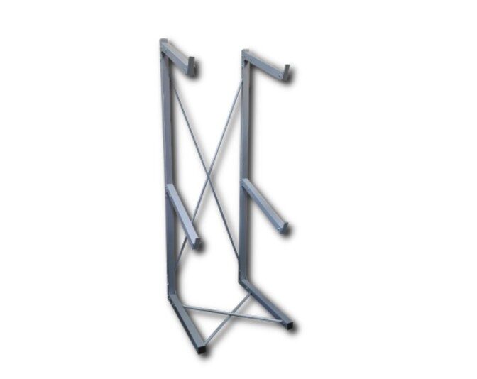 Three-tier coffin display stand made from silver zinc-plated mild steel